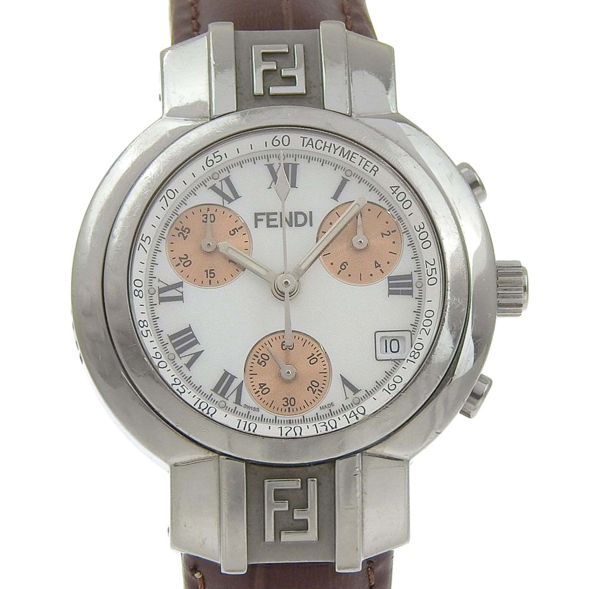 Fendi Olologi 4500l Stainless Steel X Leather White Quartz Analog Watch For W...